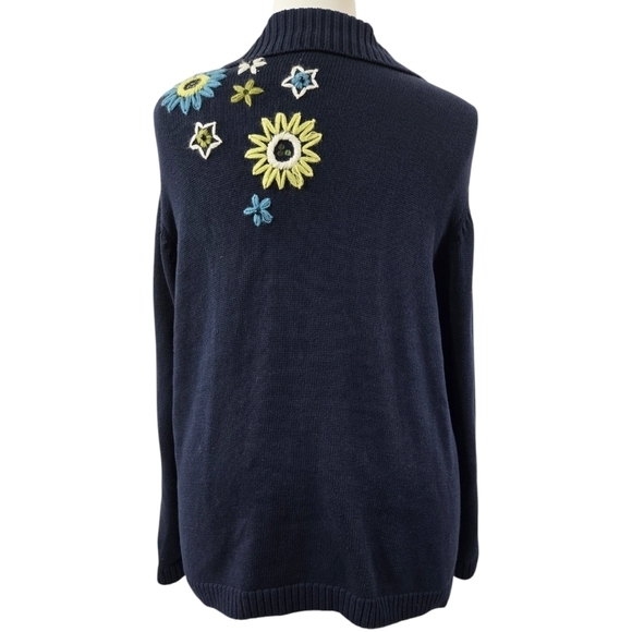 CJ Banks 100% Cotton Navy Blue Floral Embroidered Cardigan Grandmacore - Picture 2 of 8